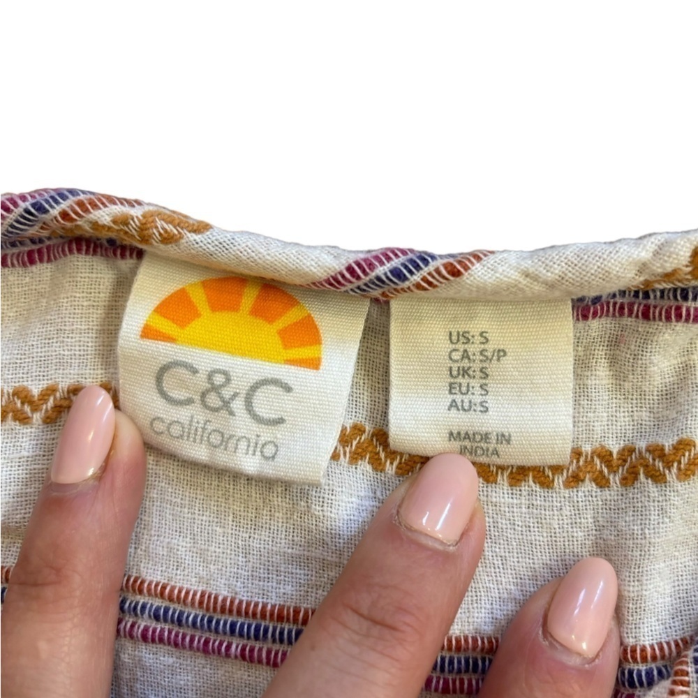 C&C California Cotton Linen Blend Stripe Crew Neck Short Sleeve Blouse Women’s S - Picture 6 of 9